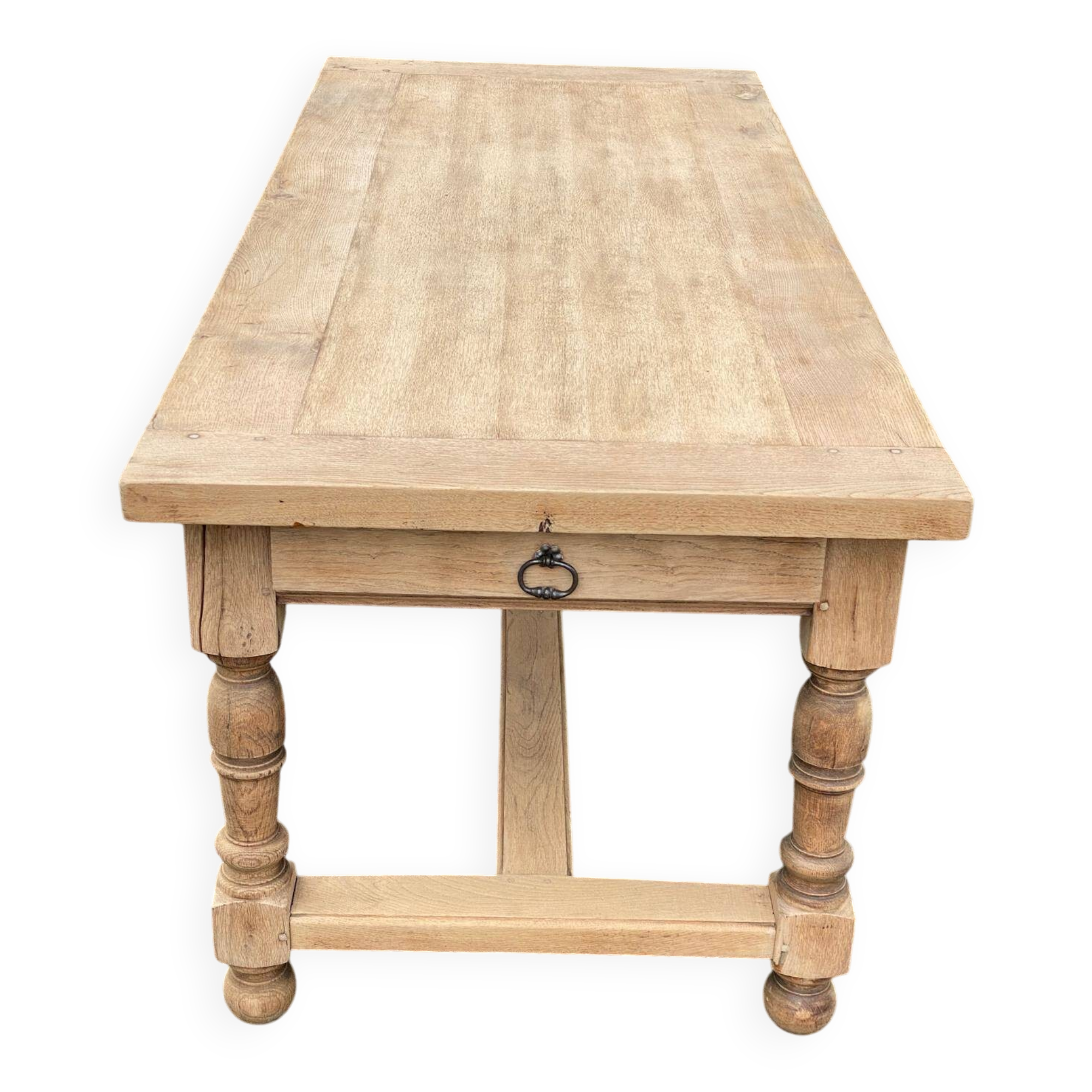 Renovated extendable farmhouse dining table in solid oak, 19th century, 200-300cm.