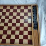Plateau de jeu ancien en bois, jeu des petits chevaux et jeu de dames