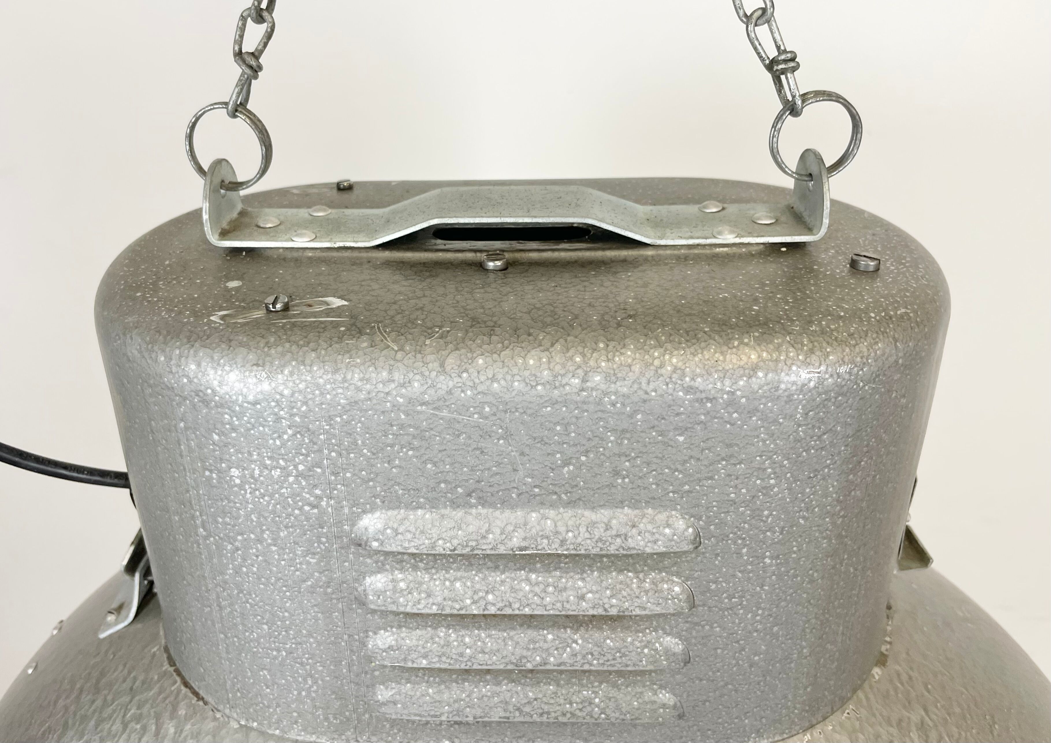 Oval industrial polish factory pendant lamp from mesko, 1970s