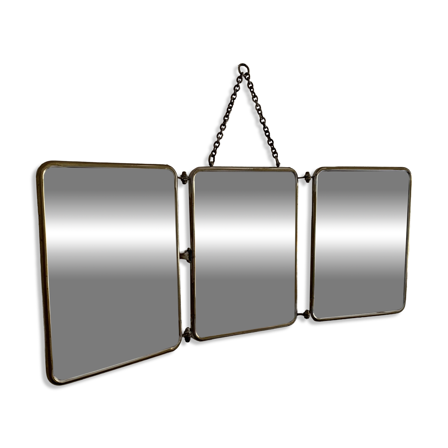 Vintage 1930s Art Deco triptych barber's mirror with brown lizard design - 26 x 61 cm