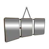 Vintage 1930s Art Deco triptych barber's mirror with brown lizard design - 26 x 61 cm