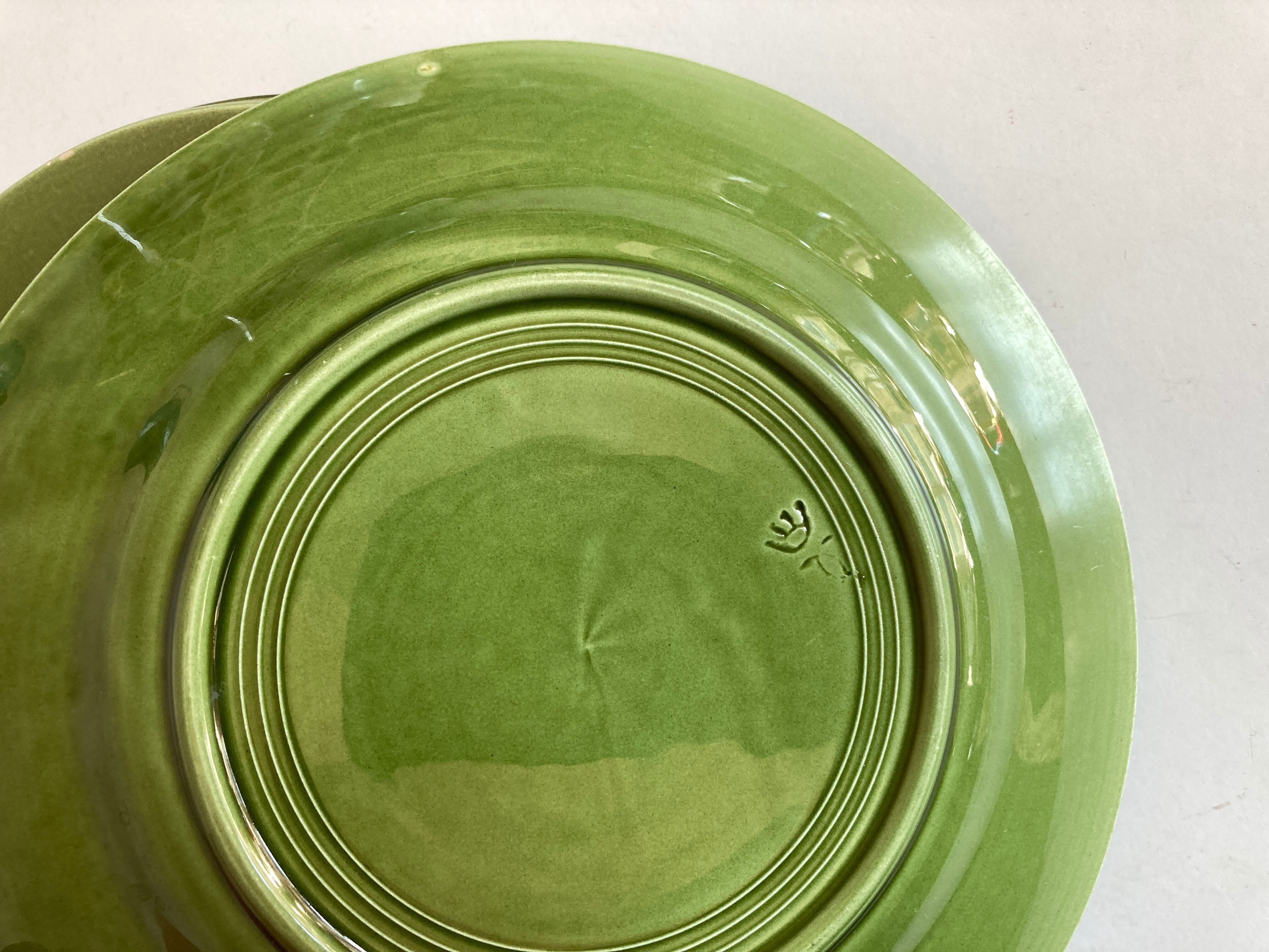 Set of 6 plates in green faience 1960