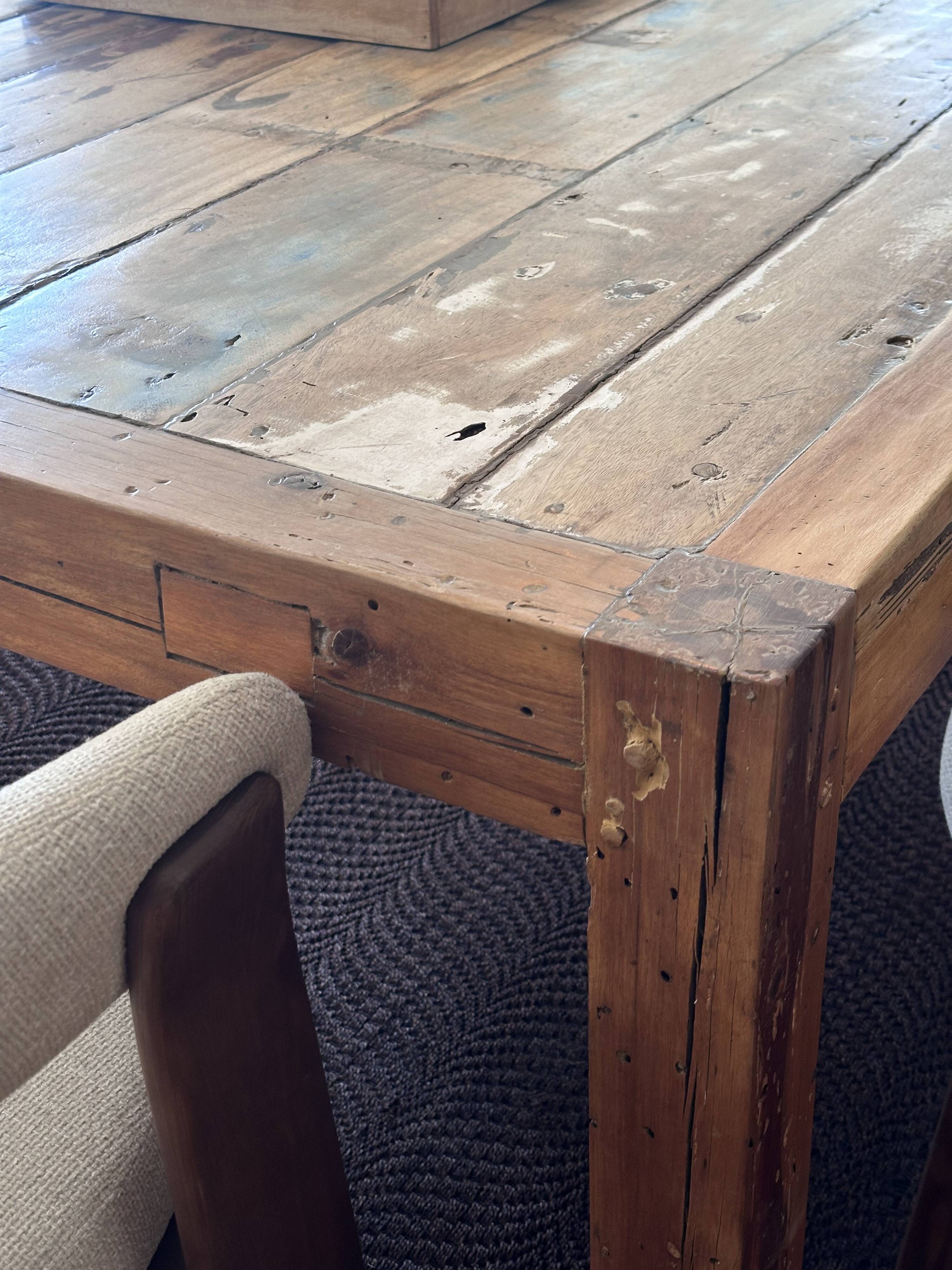 Beautiful large square table made of recycled teak.