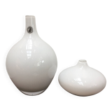 Duo of soliflore vases in white blown glass