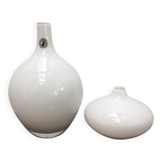 Duo de vases soliflores en verre soufflé blanc