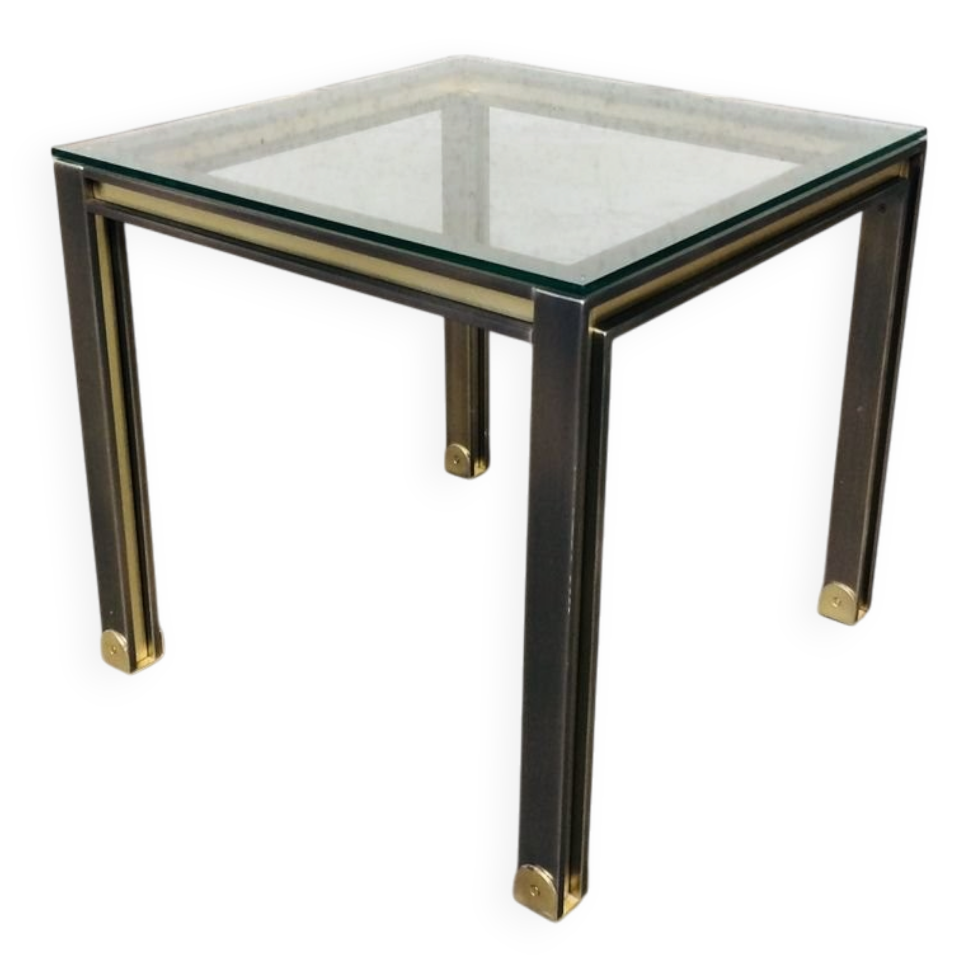 Steel and brass square coffee table, Belgium, 1980s