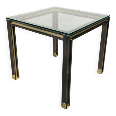 Steel and Brass Square Coffee Table, Belgium, 1980s