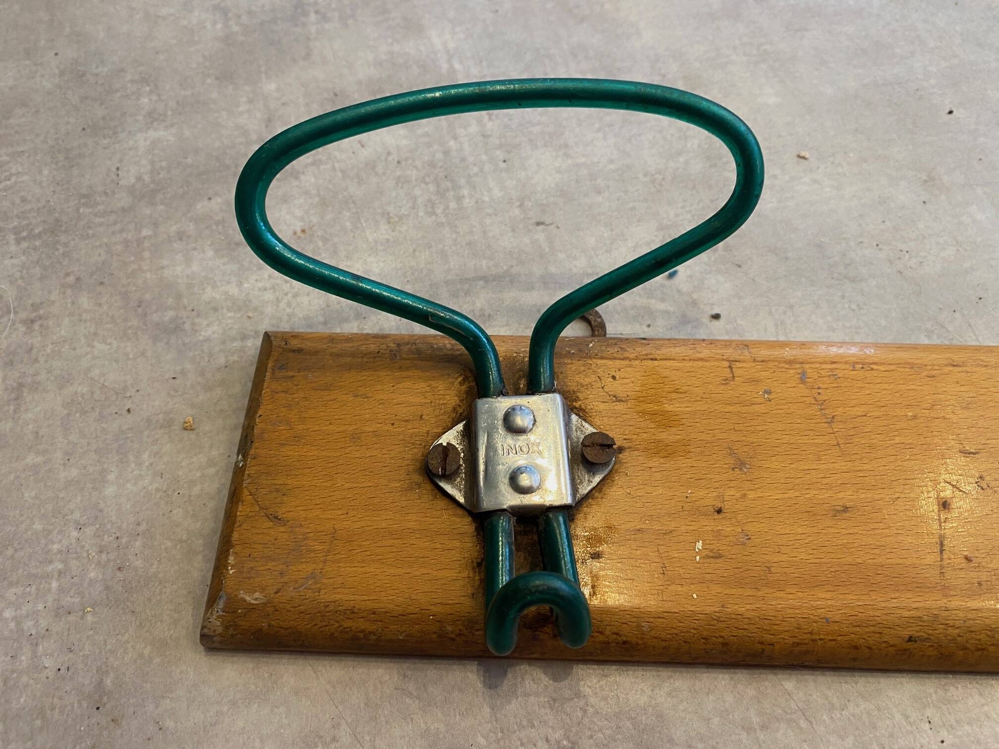 Old coat rack from the 50's double wood and metal hooks