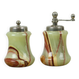 Vintage Salt and Pepper Set Green Onyx Marble Pepper Mill