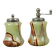 Vintage Salt and Pepper Set Green Onyx Marble Pepper Mill