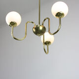Lustre doré vintage en verre opalin