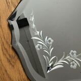 Old bevelled and engraved mirror   43x63cm