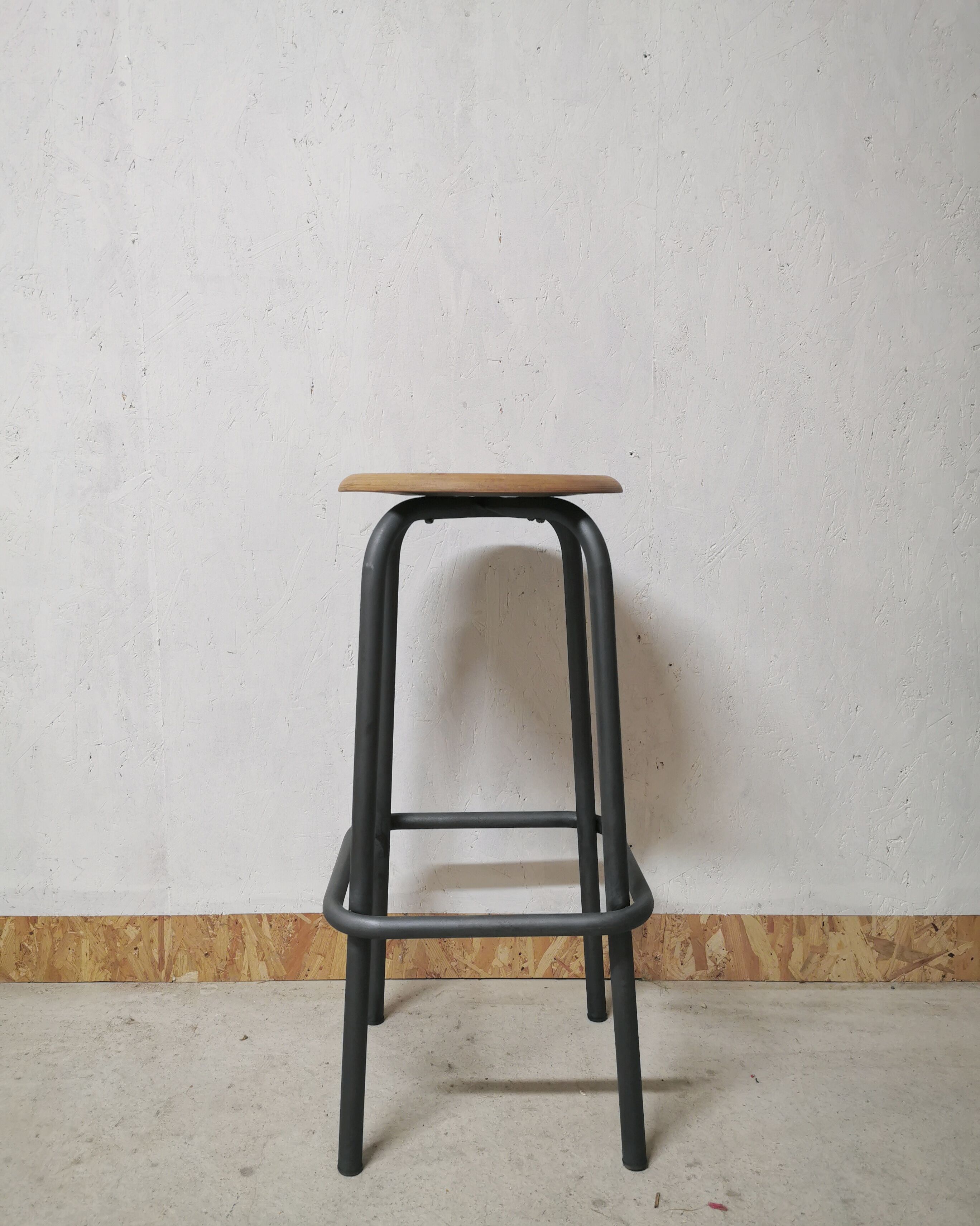 Industrial metal and wood stool