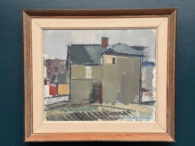 Original Swedish Oil on Canvas – “Sage House” by Gustav‑Adolf Johansson – Signed – Vintage & Framed