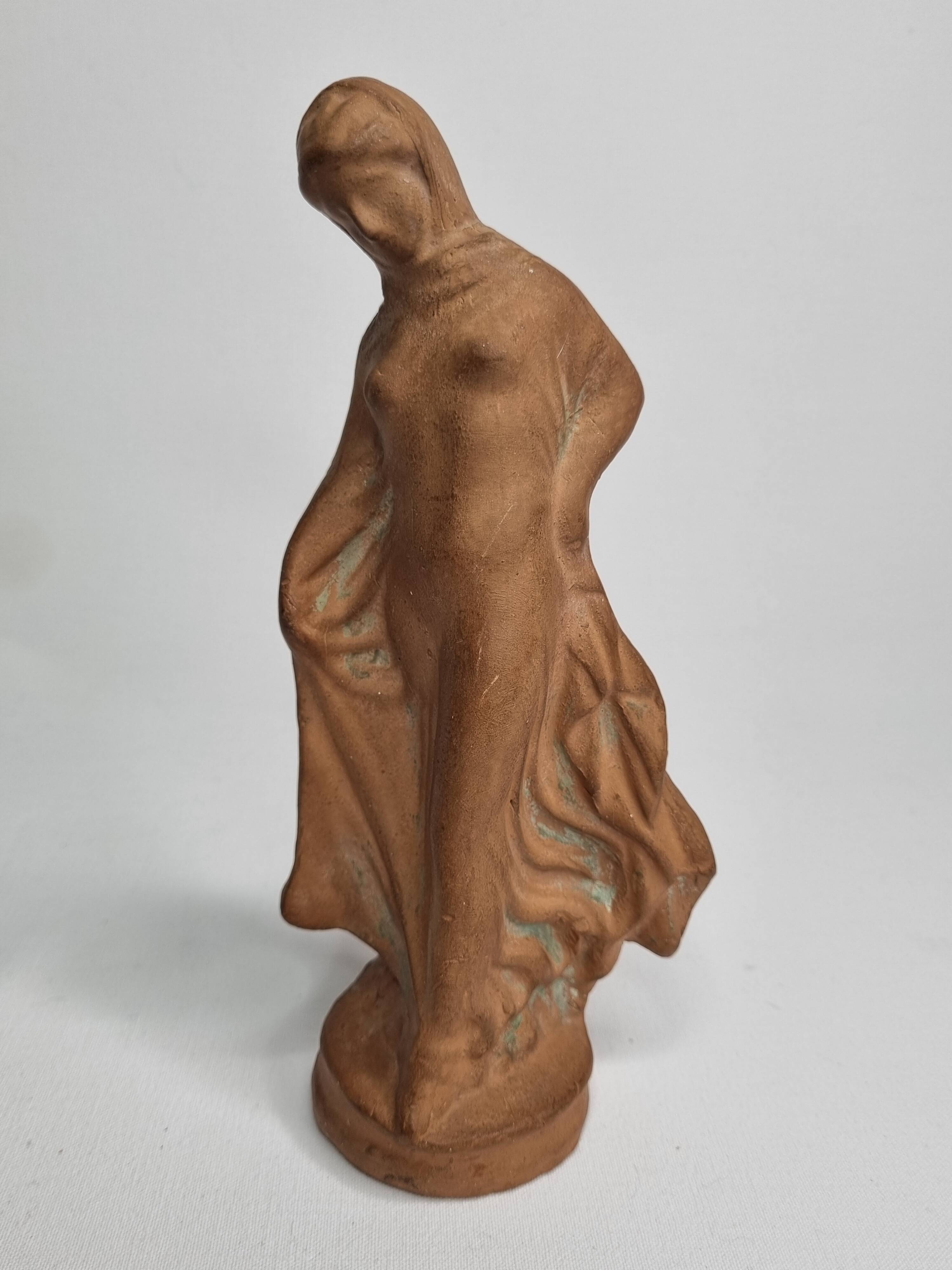 Draped Tanagra after Alexandre Bigot, Terracotta statuette, 20 cm