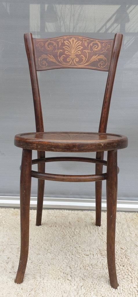Bistro chair pyroengraved motif 1900 Art Nouveau