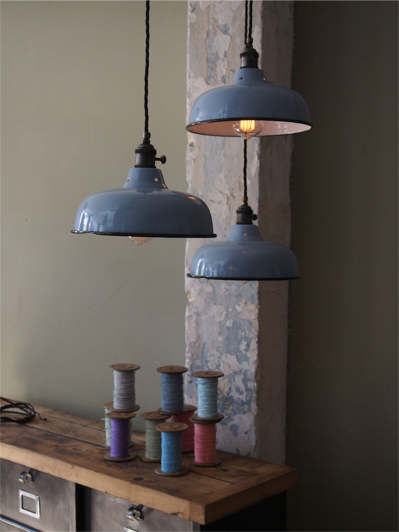Day blinds emailed industrial lamp sky blue