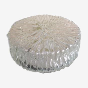 Round ice glass ceiling lamp, vintage 60s-70s