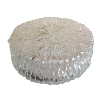 Round ice glass ceiling lamp, vintage 60s-70s