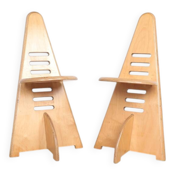 Chaises en bois ajustables Lundi-sit, Lundia années 1980.