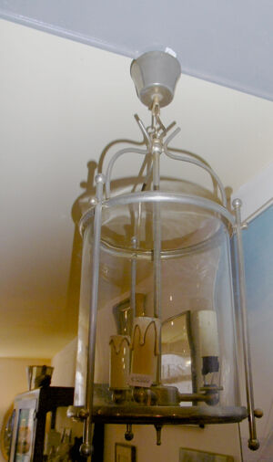 Suspension Lanterne Années 80 Métal Argenté Et verre