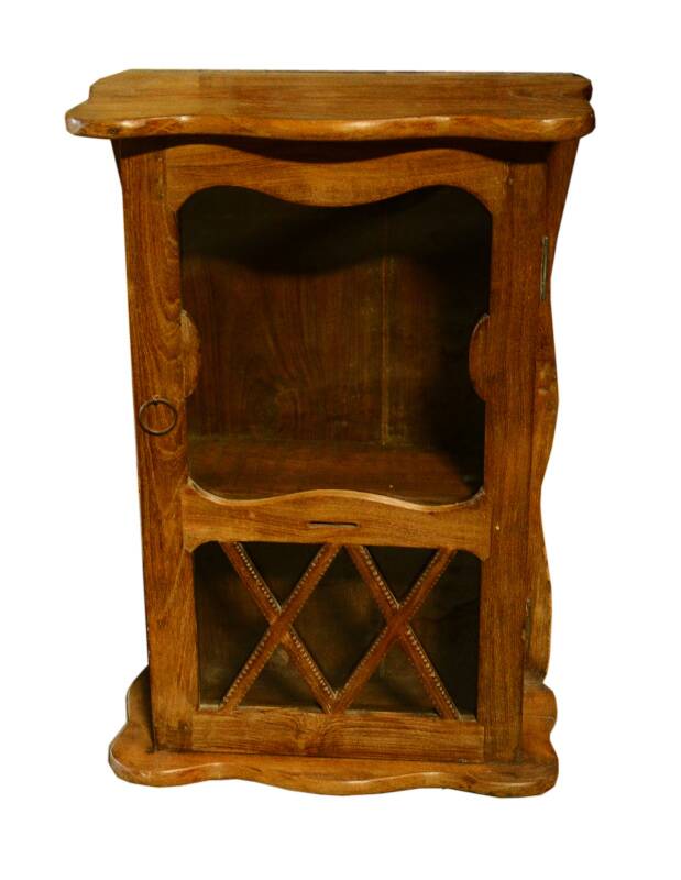 Old brown wall showcase 1950s old teak wood india