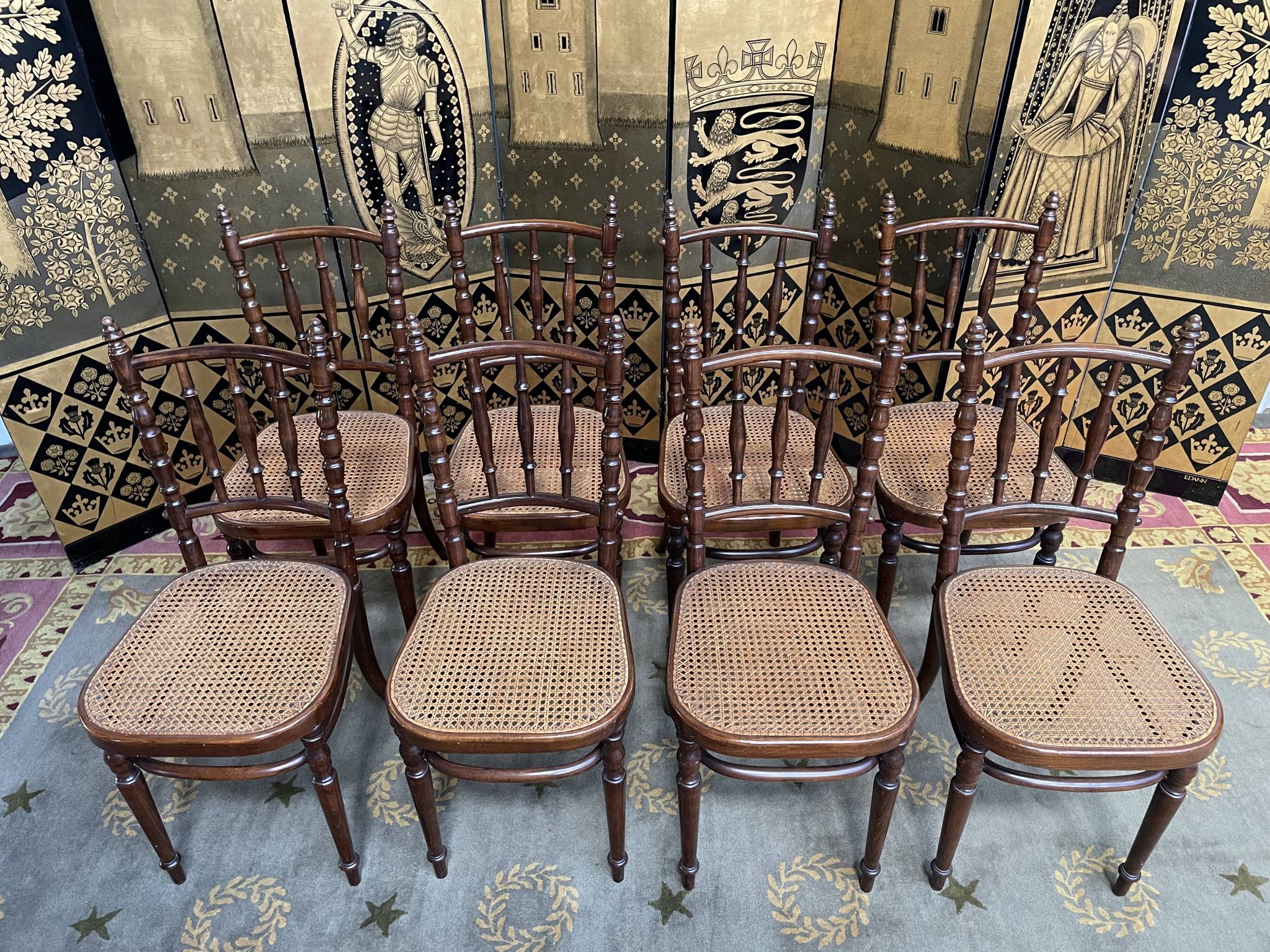 Suite of 8 bistro chairs in cannage FISCHEL