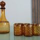 Vintage Bormioli Rocco service – carafe and 5 amber glasses
