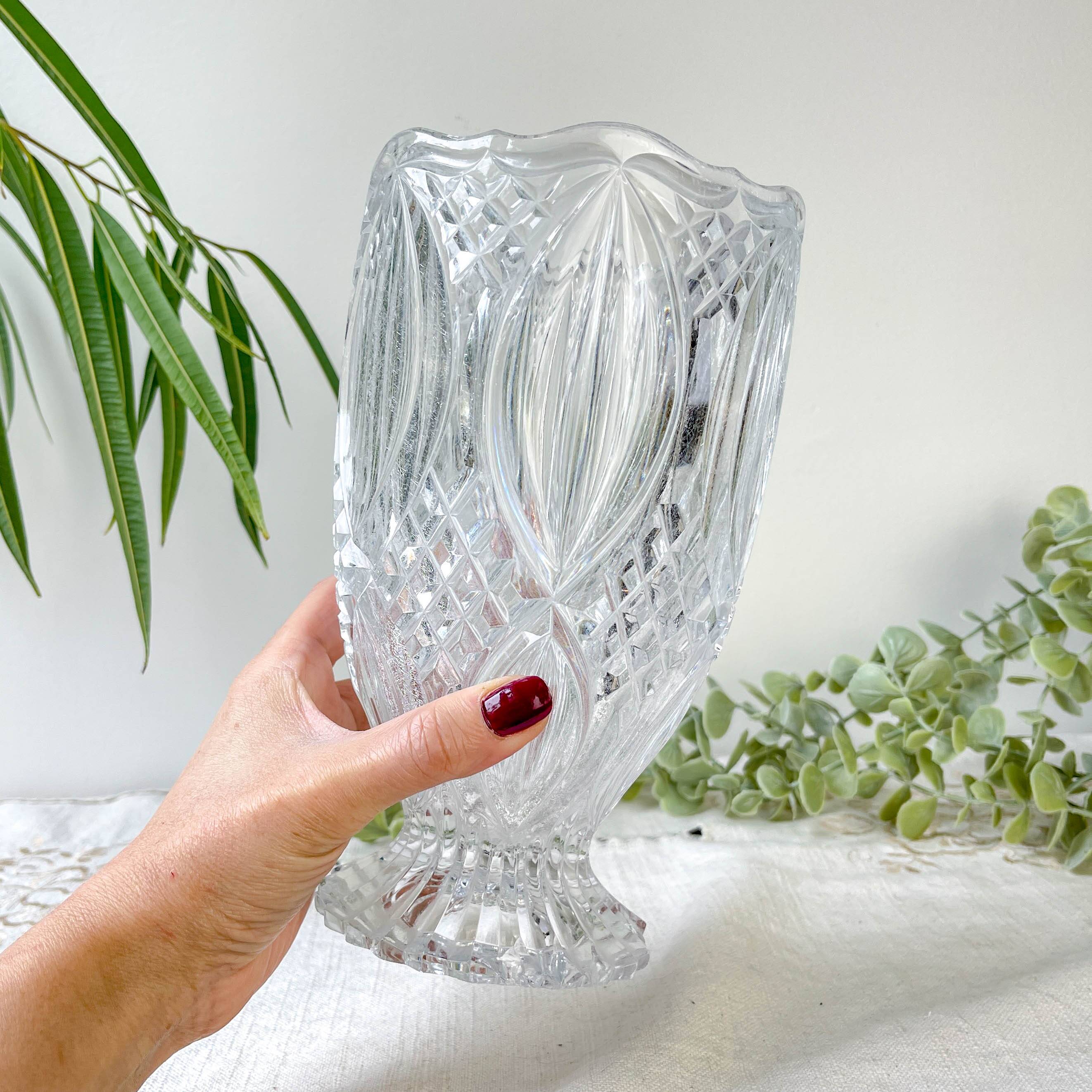Small vintage glass vase with geometric pattern