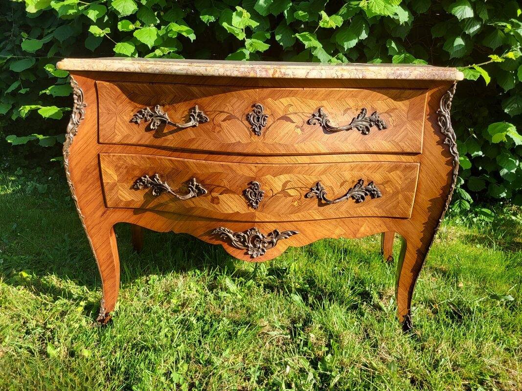 Louis XV marquetry commode with marble top - Very beautiful antique piece
