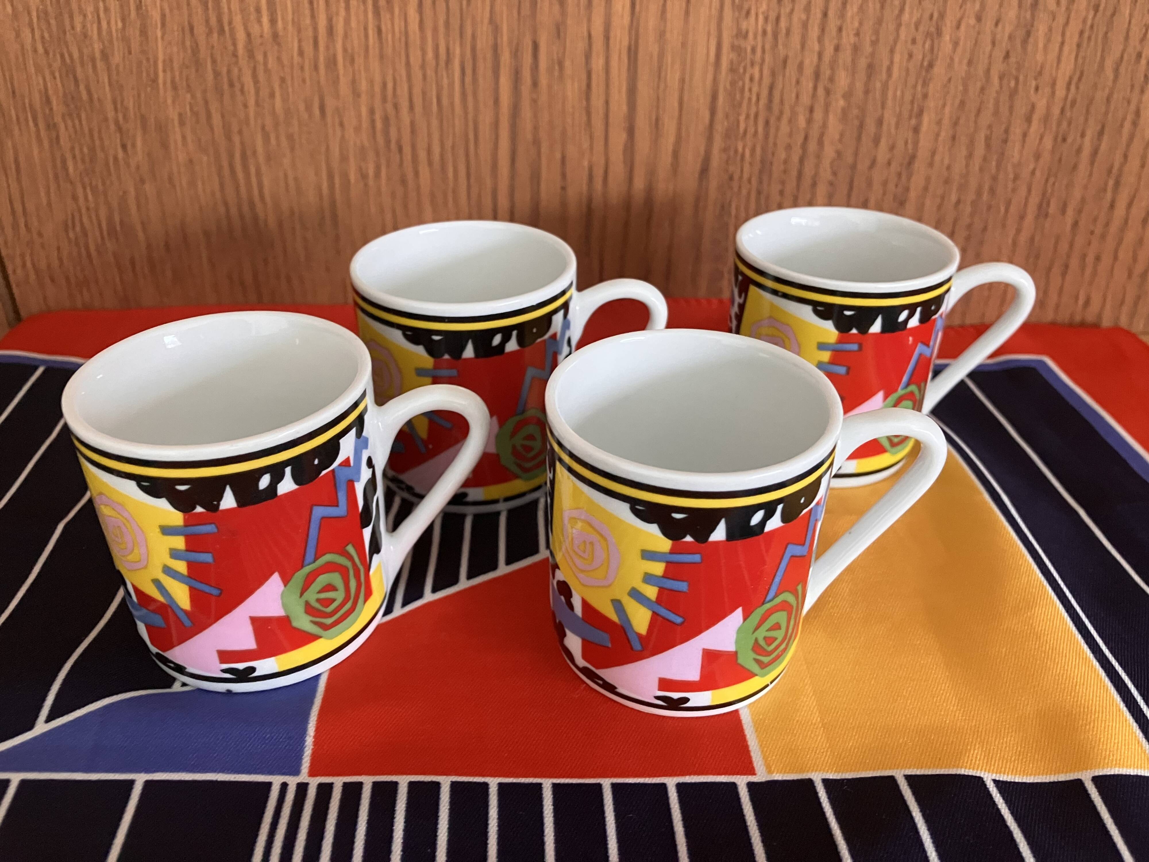 Set of 4 coffee cups memphis 80s fujimori kato kogei
