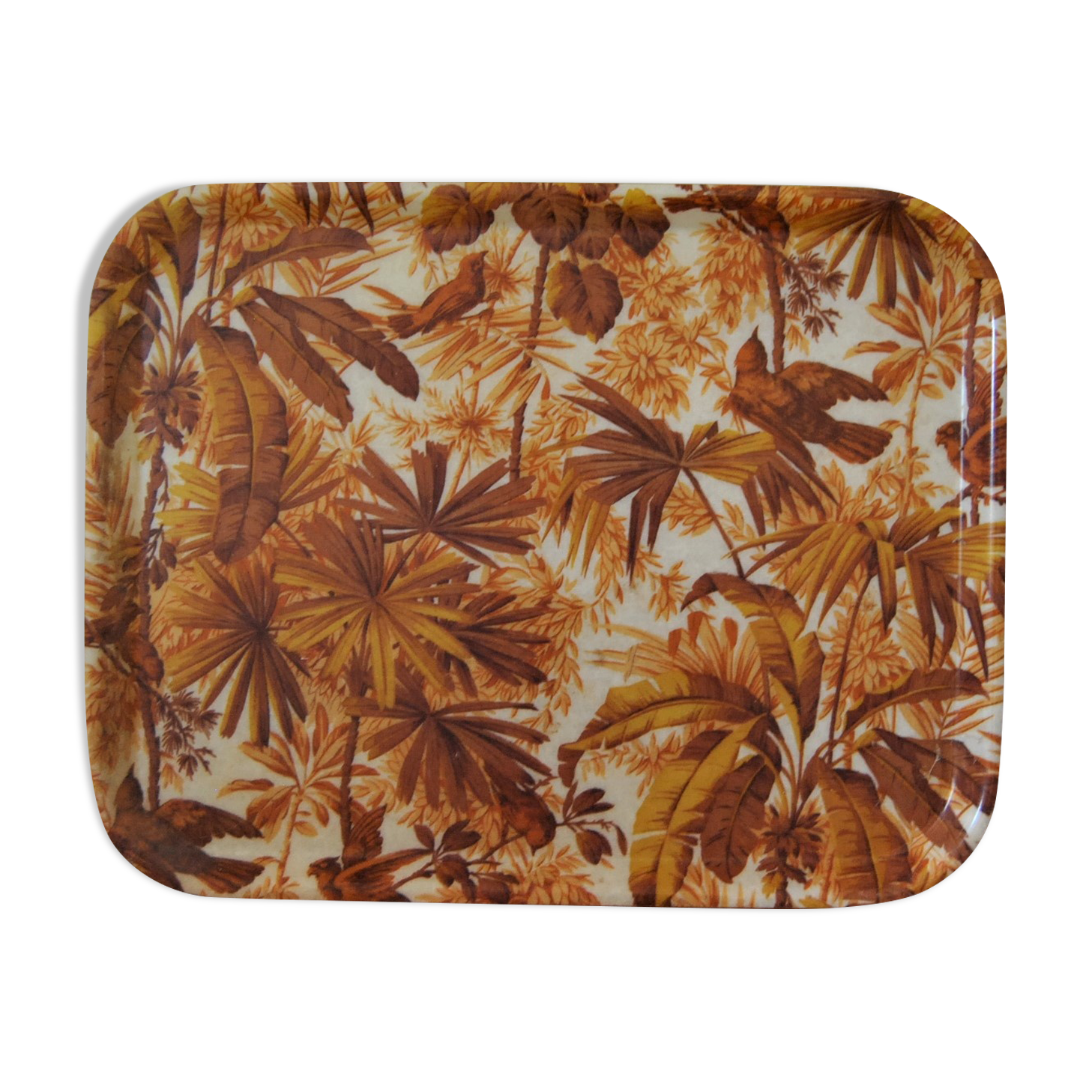 Tray with foliage decoration - 70s - authentic vintage