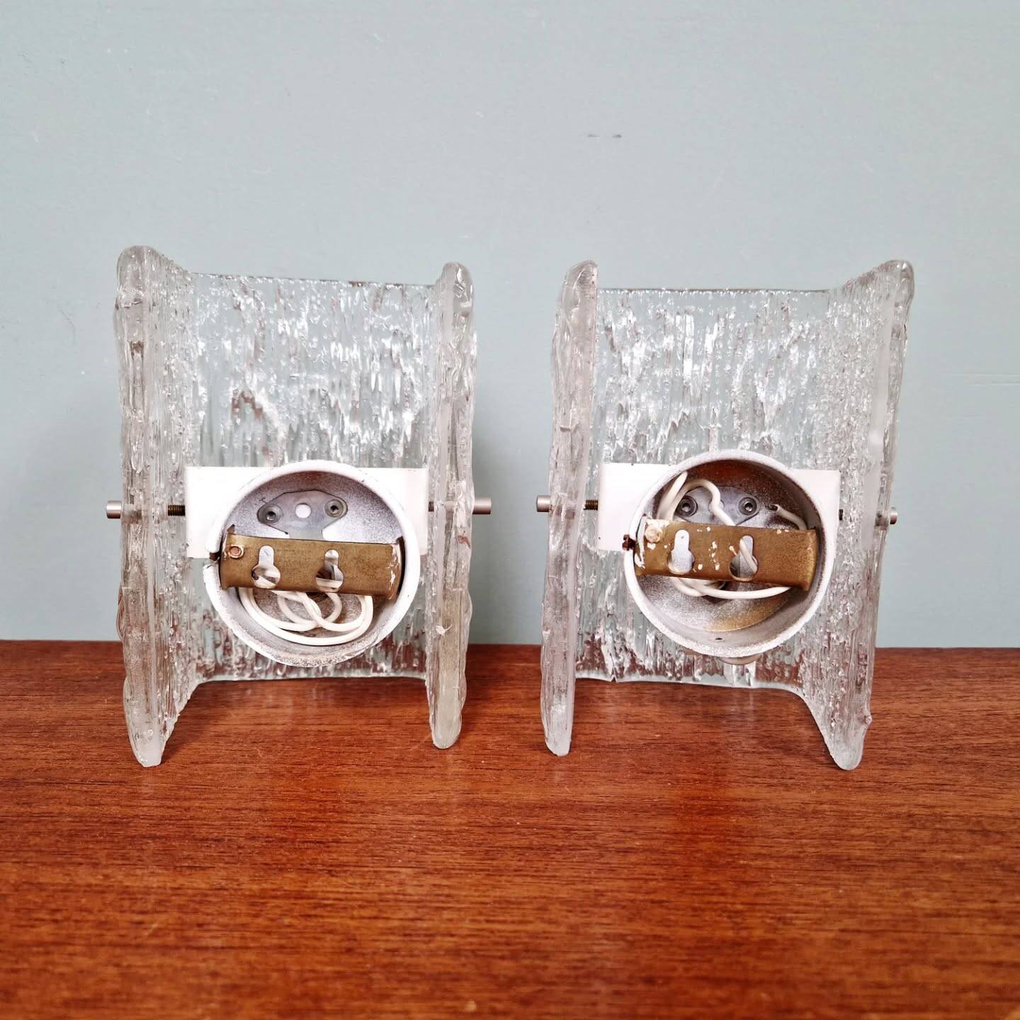Pair of frosted glass wall sconces, J.T. Kalmar, 1960-70