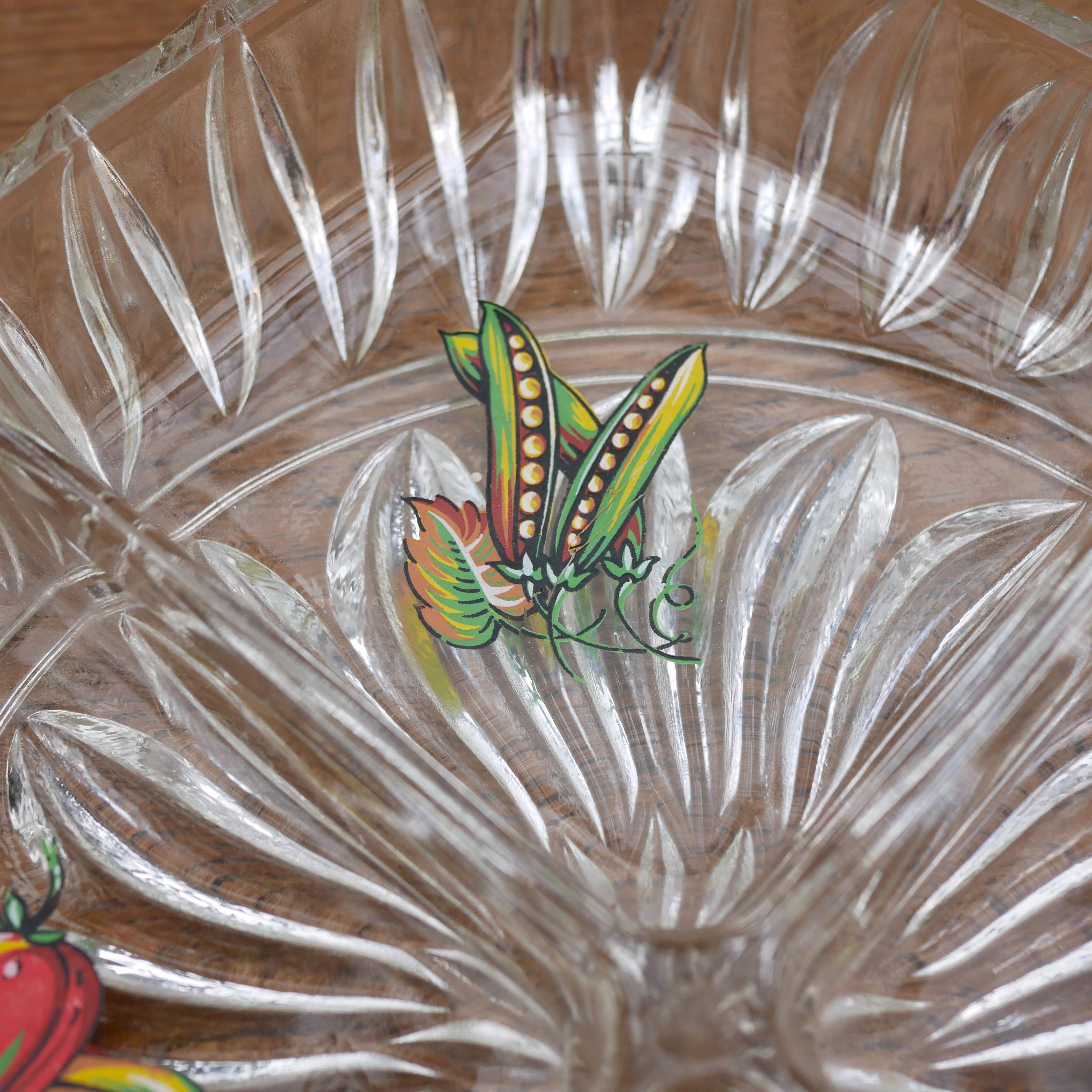 Plateau apéritif vintage en verre compartimenté années 1950