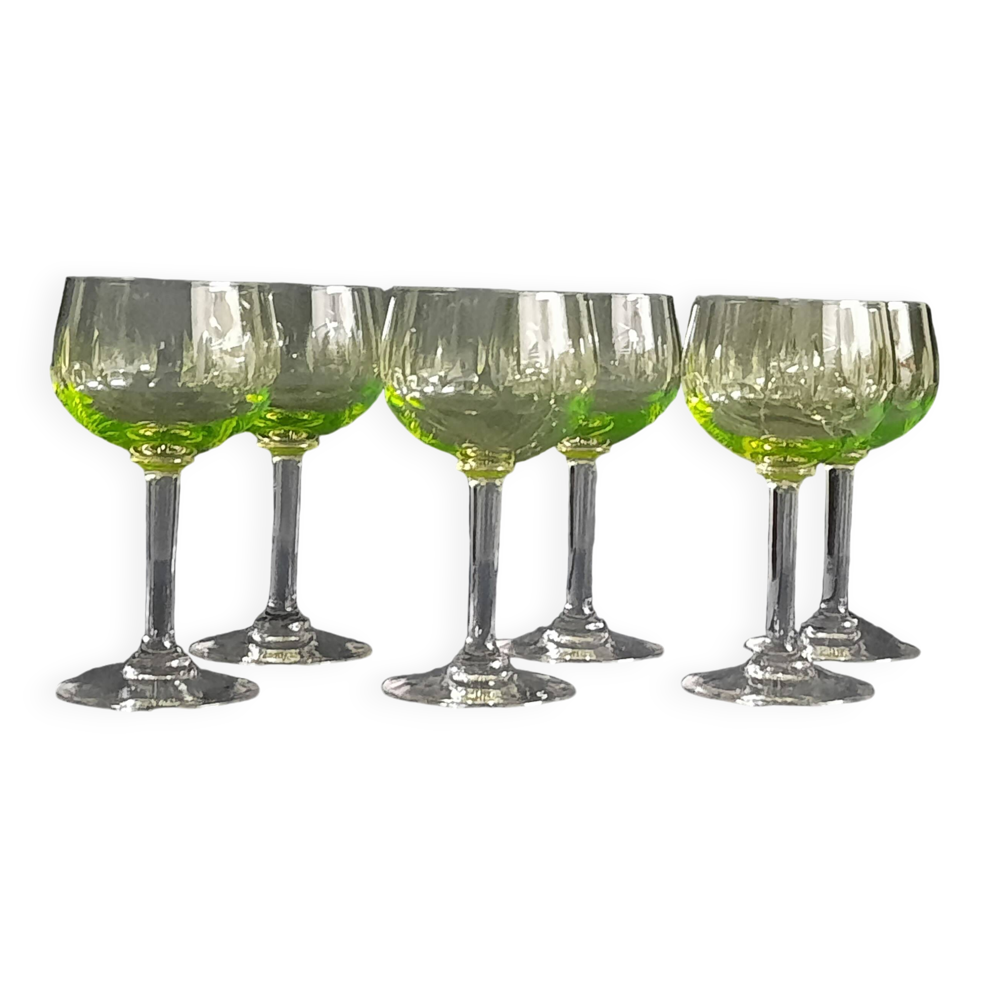 6 uranium glasses, Belgian art deco 1930