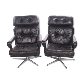 German armchair set with black leather