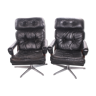 German armchair set with black leather