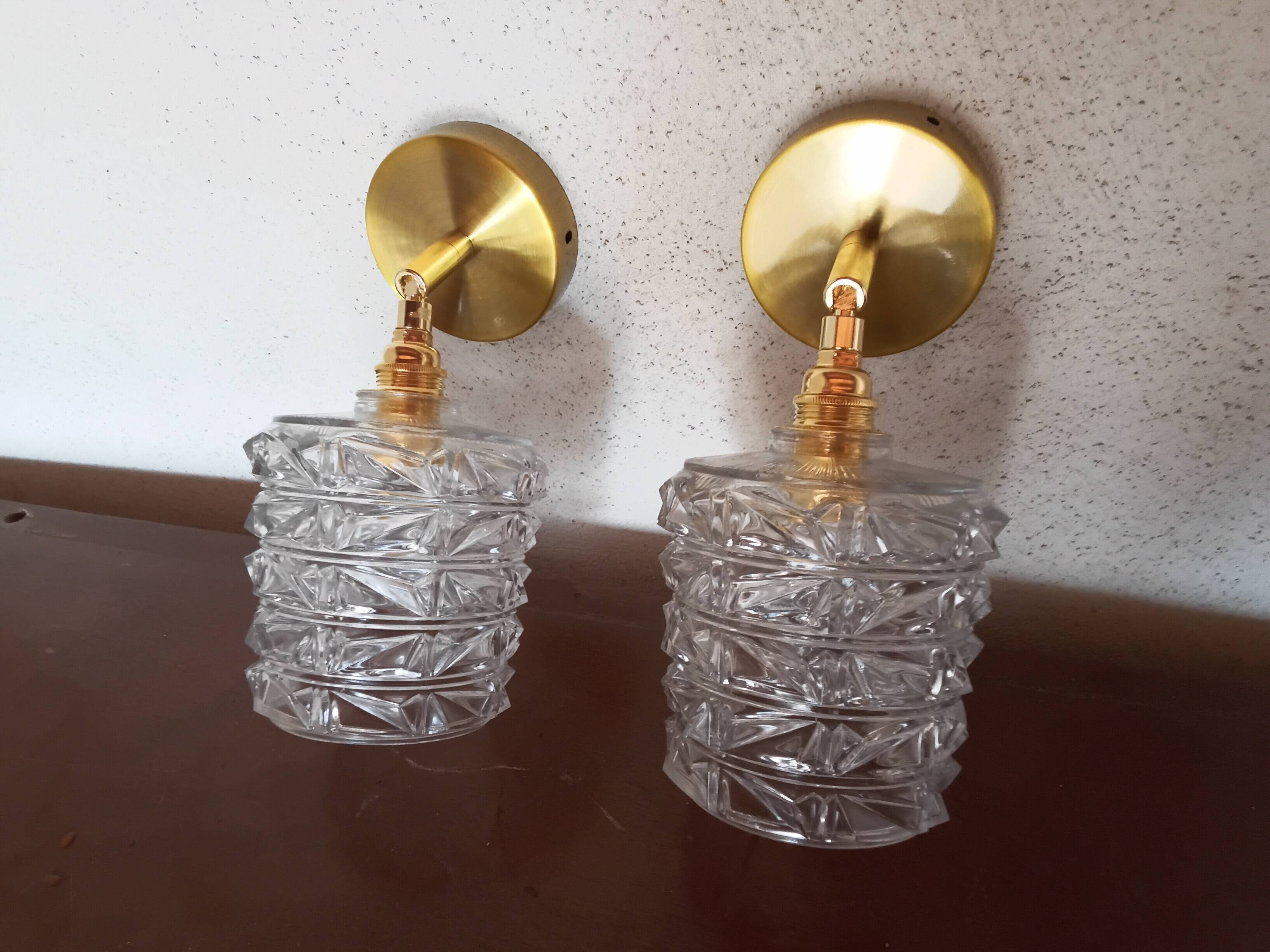 Pair of vintage molded glass wall sconces