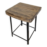 Old workshop stool in wood + wrought iron