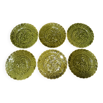 Set of 6 green slip plates from Sarreguemines