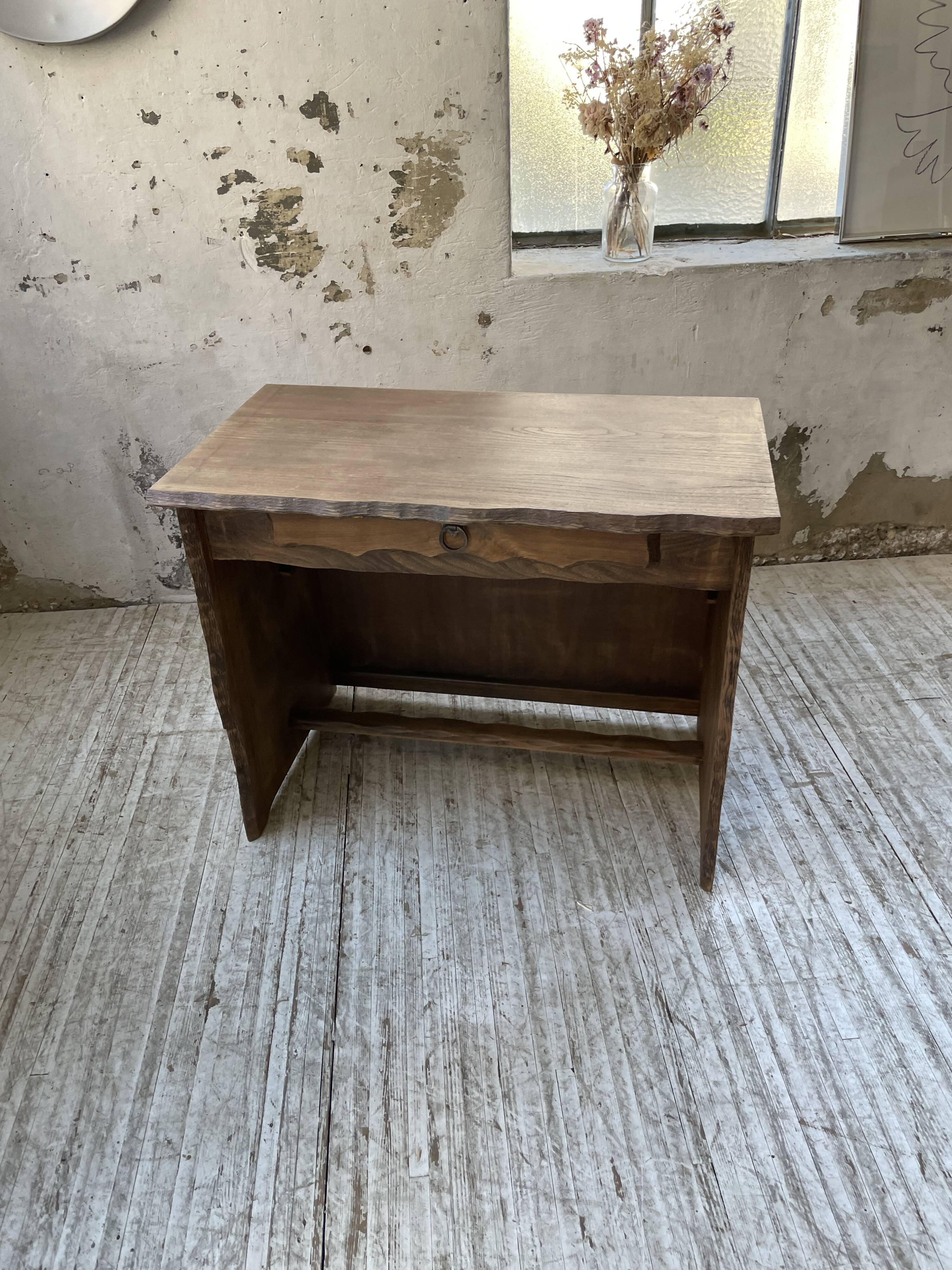 Brutalist desk in elm, signed Aranjou.