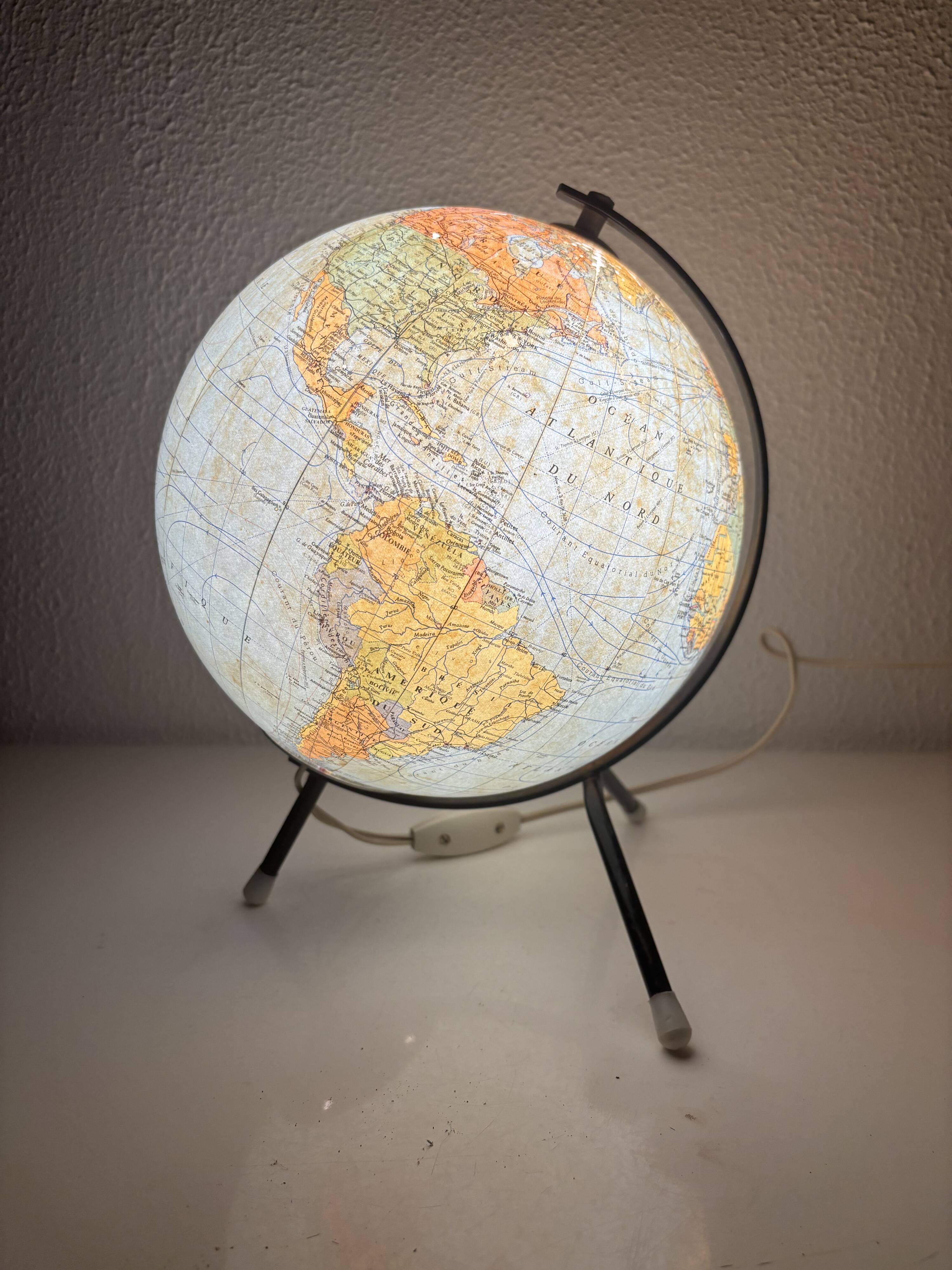 Vintage globe 1962 terrestrial world map glass tripod Taride - 28 cm