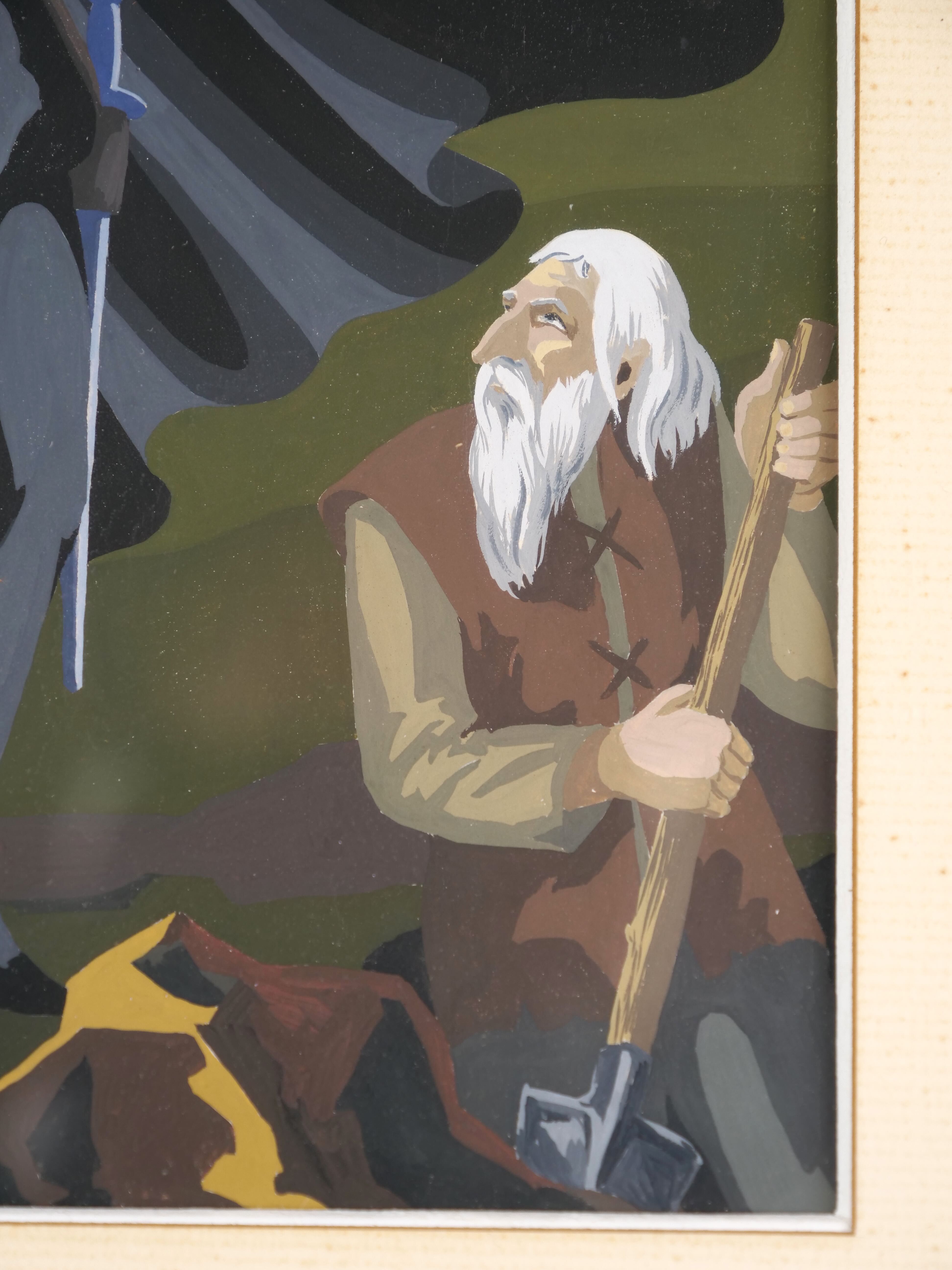 Gouache illustration art dramatiques signée Masqueliez 1956