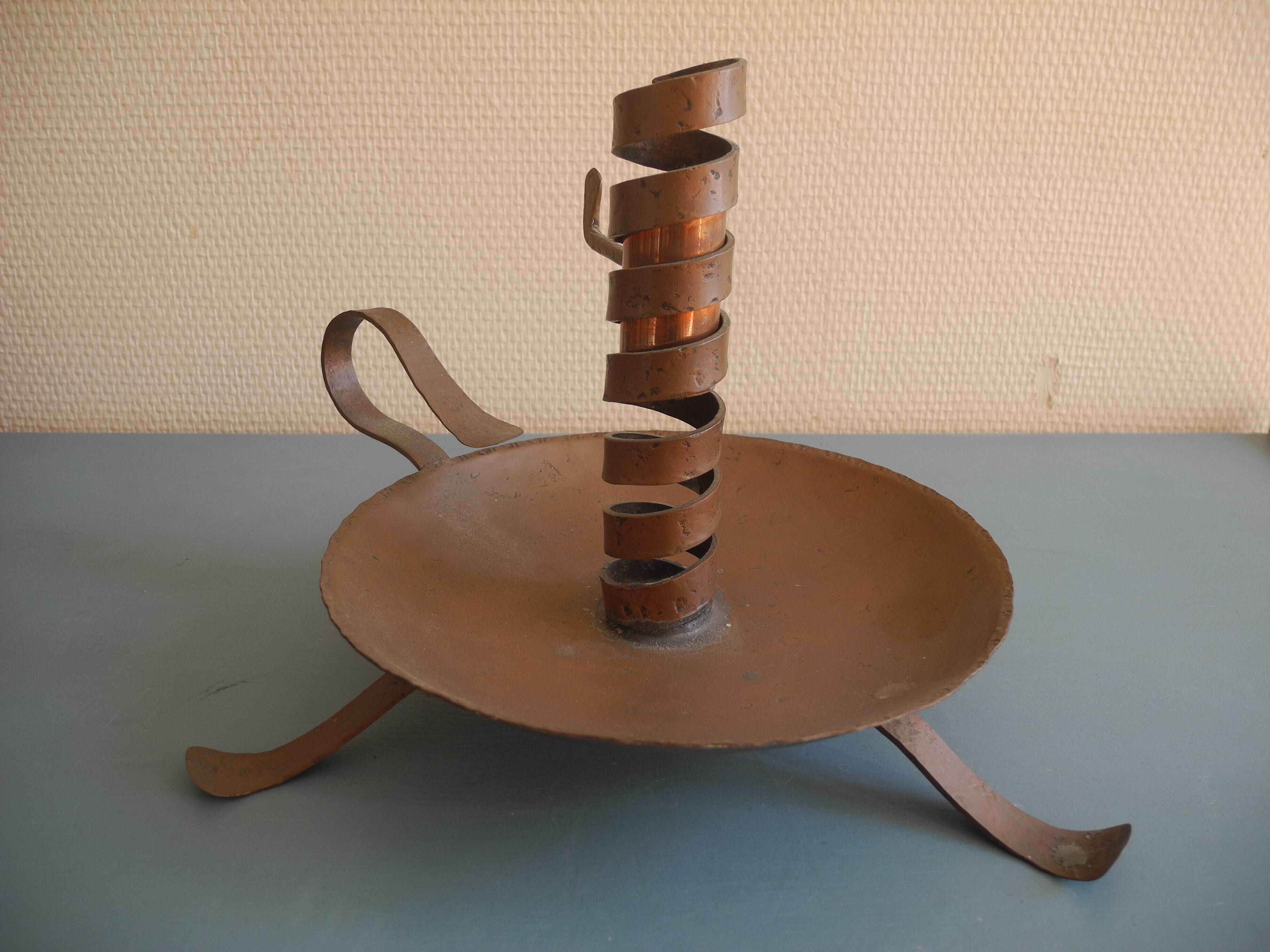 old pig tail rat cave copper candle holder
