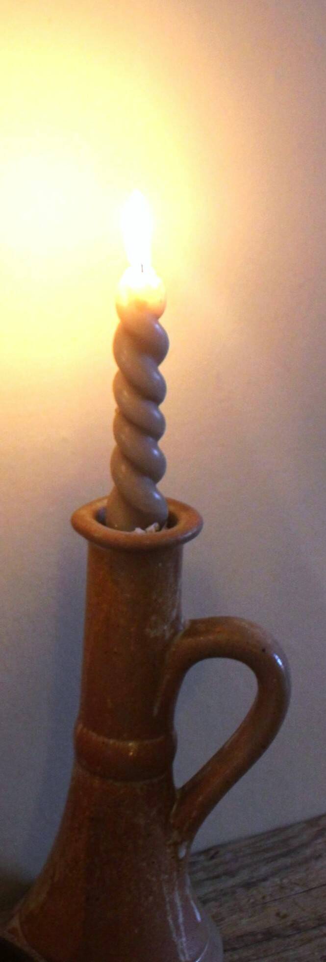 Marbled stoneware candlestick with vintage handle
