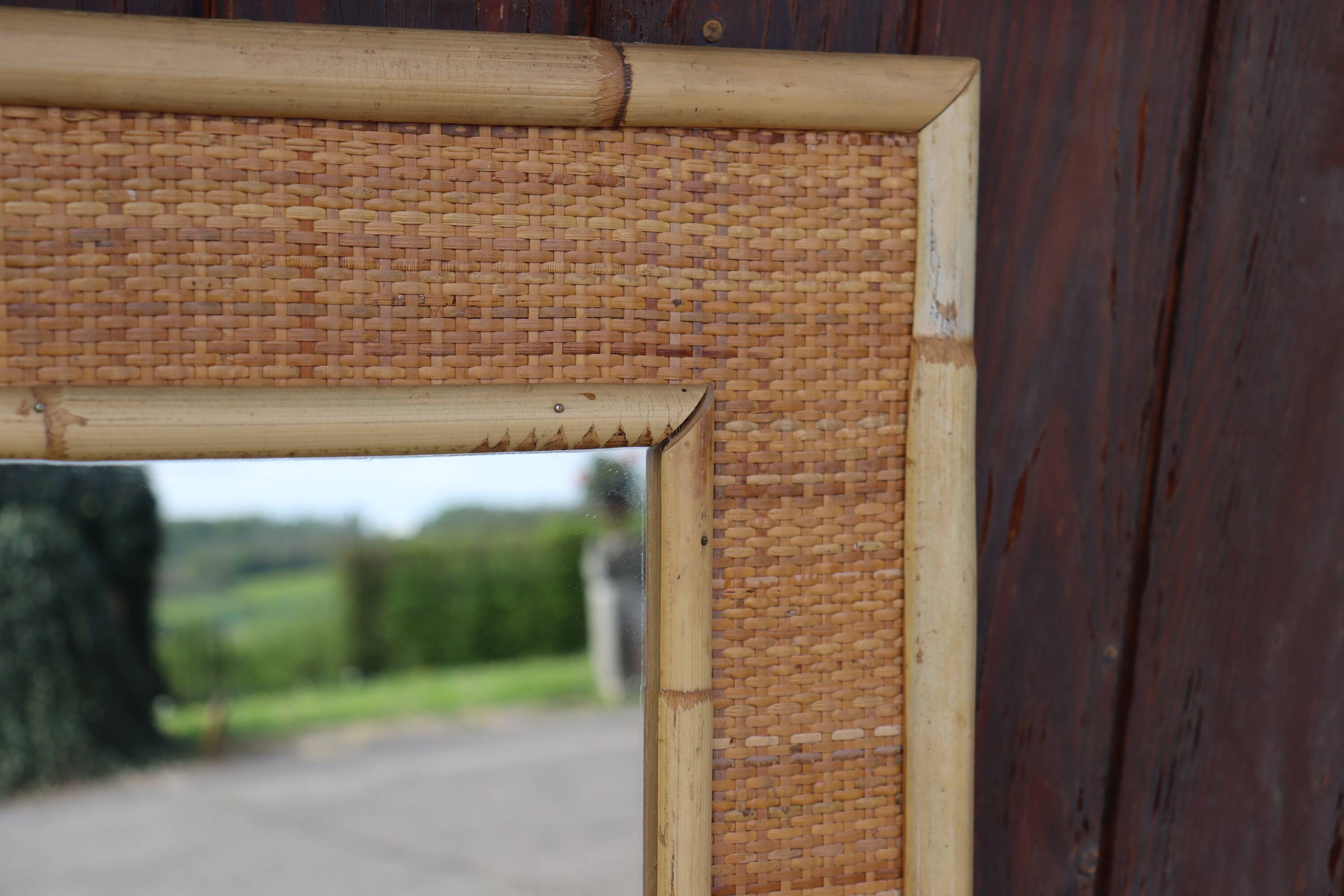 Large bamboo rattan mirror by Dal Vera Italy 1970