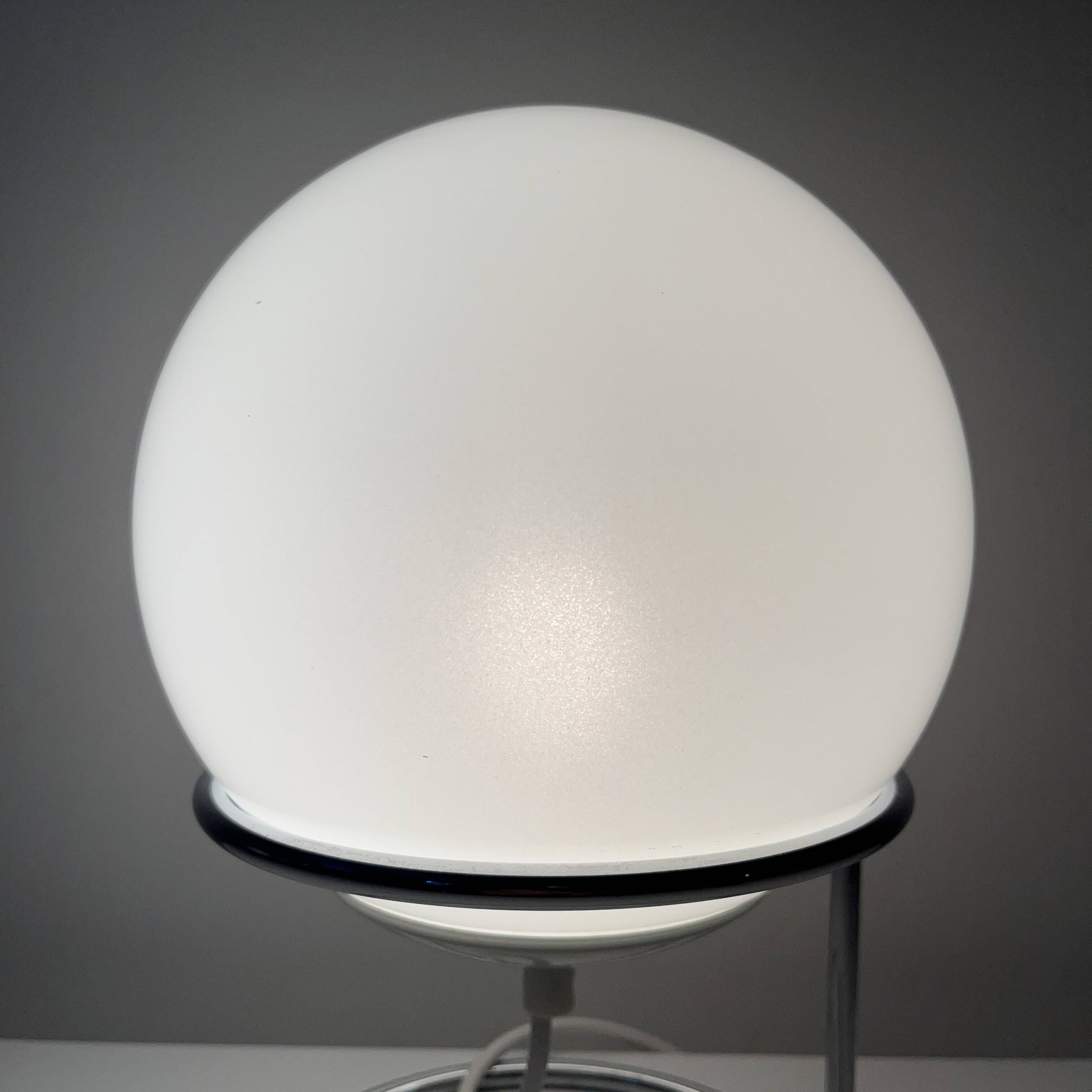 Spherical accent lamp in chrome steel and opaline glass space age