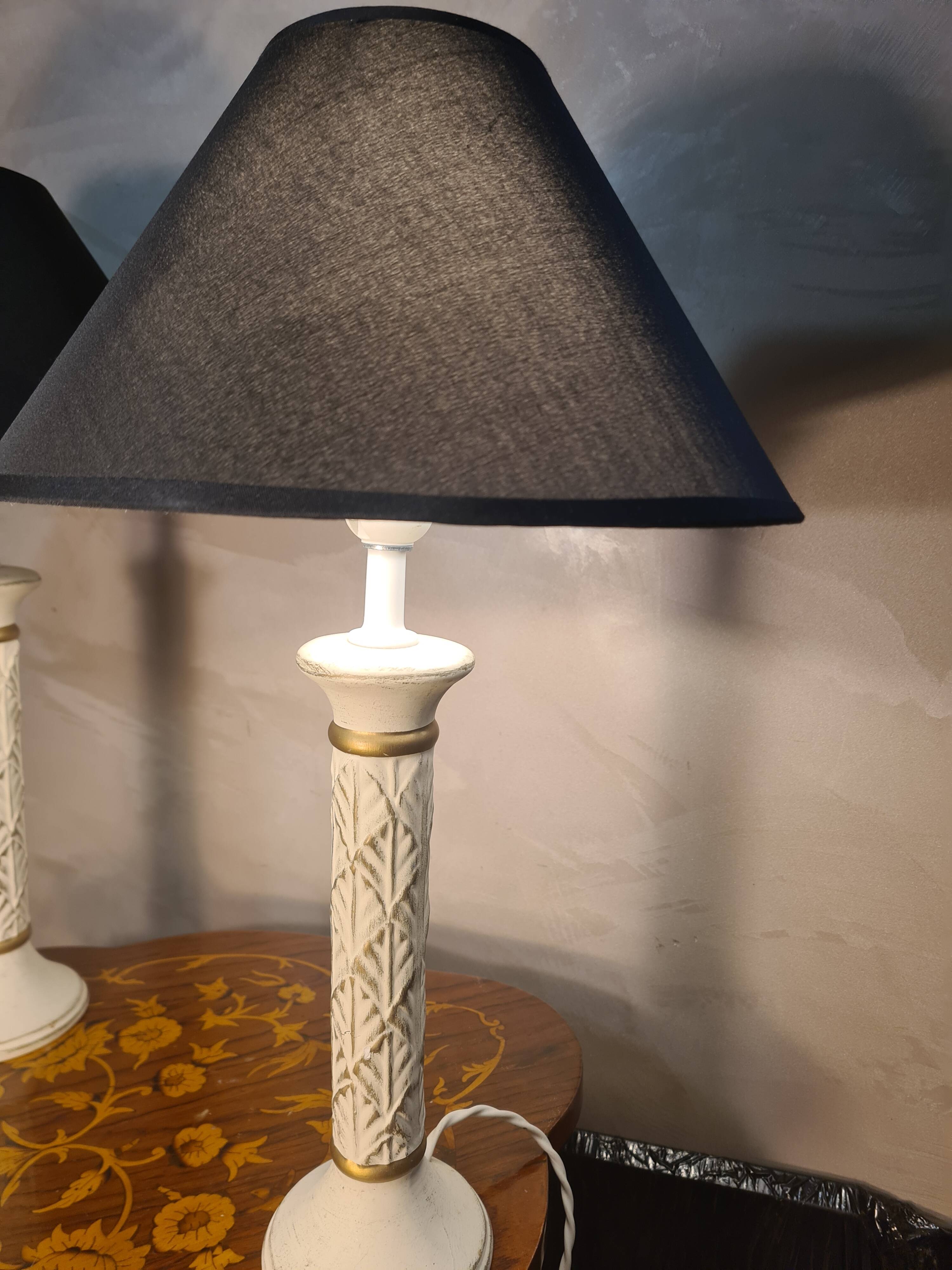 pair of patinated ceramic column bedside lamps, classic 50x30 cm
