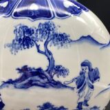 Vase gourde chinois en porcelaine blanche et bleue