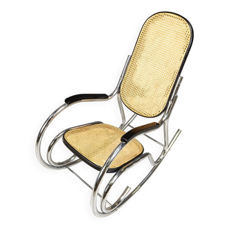 Fauteuil à bascule vintage en chrome et rotin, années 60